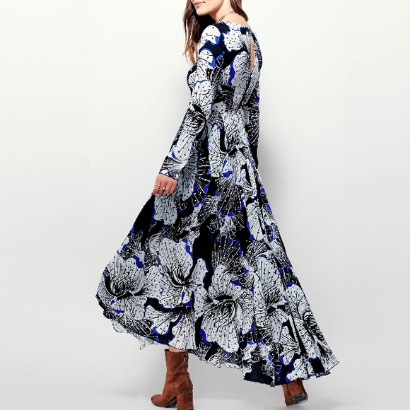 Flowy Longsleeve Maxi DRESS Floral Gown - Picture 2 of 5
